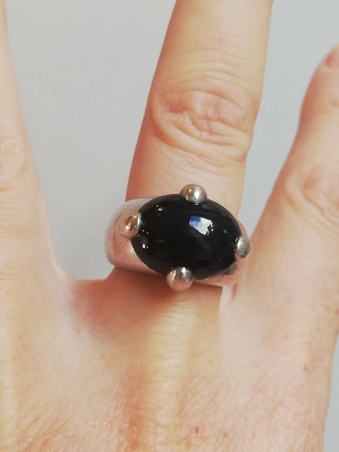 Bague Ancienne En Argent Massif 925 Avec Grenat - Alliance Créateur, Taille 51