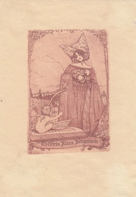 Exlibris Bookplate Radierung Kurt Libesny 1892-1939 Frau Tracht Engel Exlibris Bookplate Radierung Kurt Libesny 1892-1939 Frau Tracht Engel