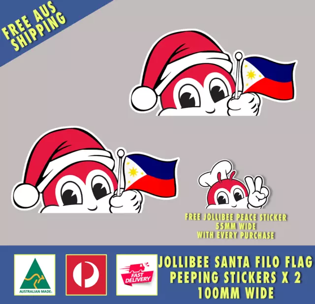 Jollibee Style Santa Filipino Flag Stickers X 2 + Free Jollibee Sticker