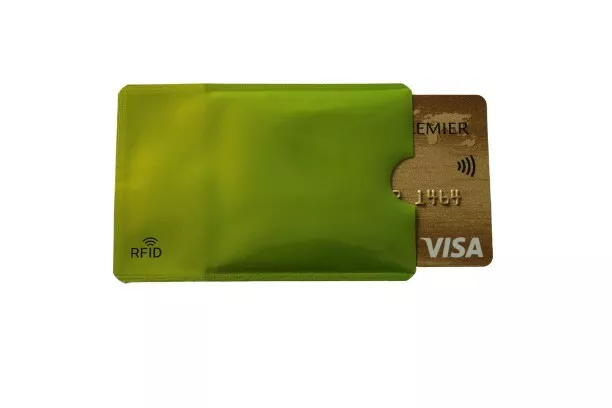 étui de protection vert anti piratage carte bancaire sans contact RFID 