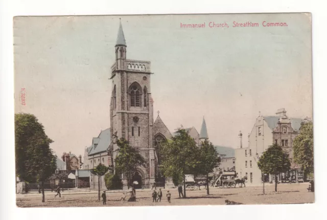 Streatham Church - Immanuel Church, people, horse bus - 1907 London postcard