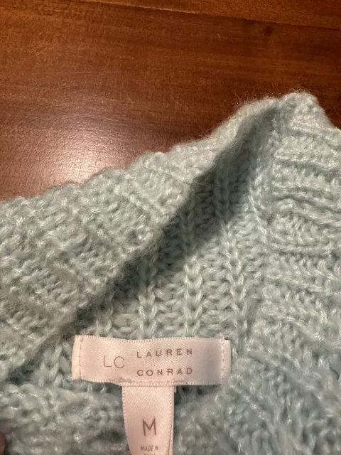 LC Lauren Conrad Womens Turquoise Chunky Knit Festive Mock Neck Sweater Sz M 2