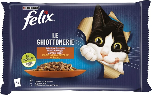 Purina Felix Le Ghiottonerie Cibo Umido per Gatti con Coniglio e Agnello, 4 b...