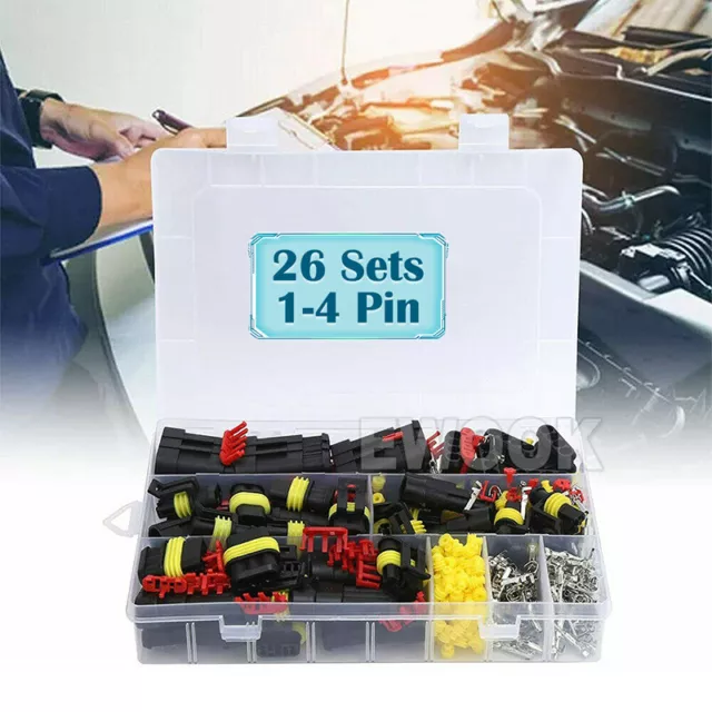 352PCS 26 Sets Car Wire Connector Plug 1-4 Pin Waterproof Electrical Plugs Kit