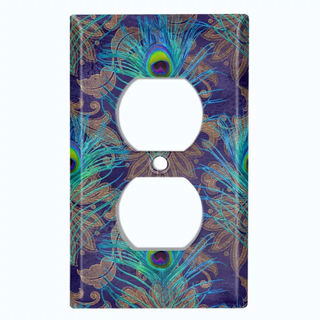 Metal Light Switch Cover Wall Plate Peacock Feather Damask Blue Purple PEA007 2