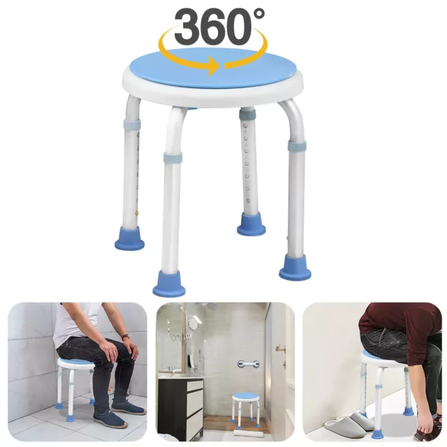 Duschstuhl 360° Drehbar Duschsitz Badestuhl Duschhocker 136kg Badhocker Blau