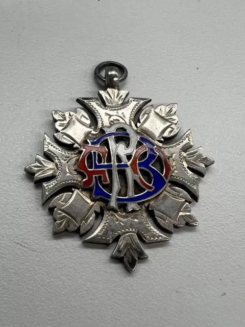 Old Silver & Enamel Masonic Medal / Fob - Lodge 34 Ben Harrison 1914