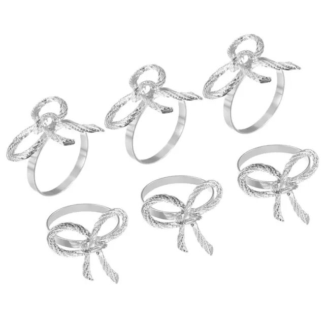 Metal Servilletas Anillos, 6uds Lazo Servilleteros Hebilla Juego, Plateado Tono