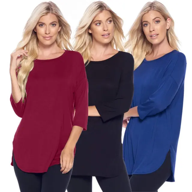 Isaac Liev Womens Tunic Top – 3 Pack Casual or Single 3/4 Quarter Sleeve A-Line