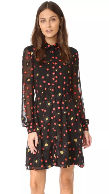 Alice + Olivia Enid Button Down Shirtdress Black Floral Size 8 NWOT