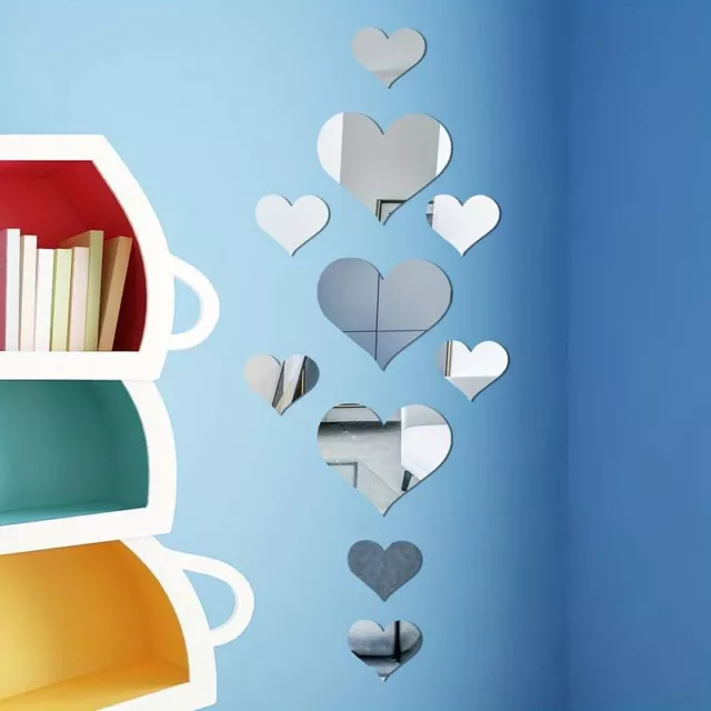 Art 3D Heart Shape Mirror Wall Stickers Removable Decal Mural Home Room Decor 2