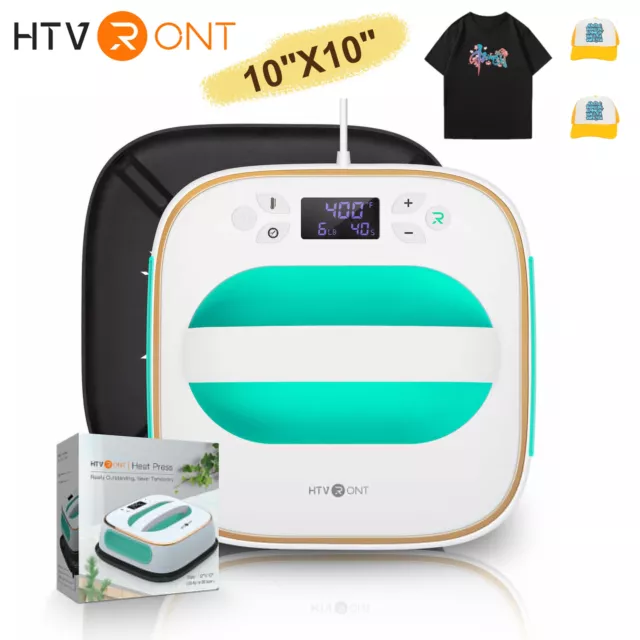 HTVRONT Light Green 10 inch x 10 inch Sublimation Heat Press Machine Portable Tshirt Press Machine Iron Press for Clothes & Hat & Bags