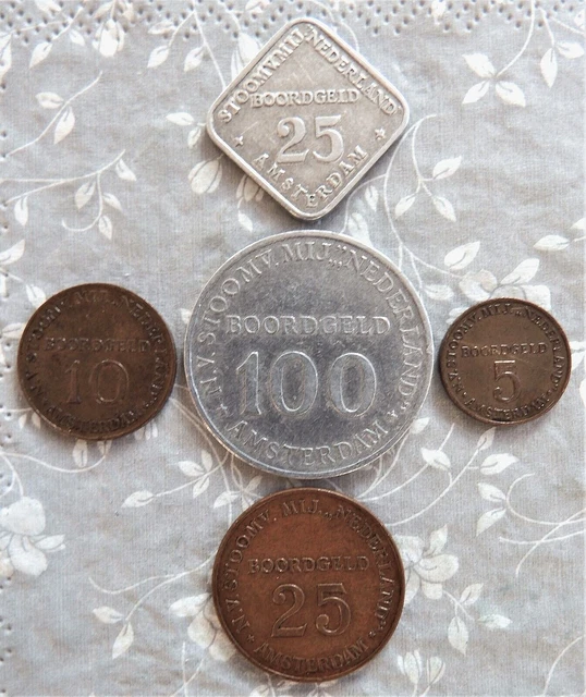 Niederlande; Token: 5er- Lot Schiffsgeld aus 40er-/frühen 1950er- Jahren; Br/Alu