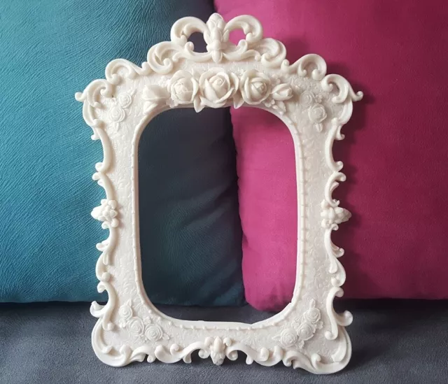 Moule Silicone Cadre Photo Miroir 26cm déco Fleur Rose Lianes pour Plâtre Résine