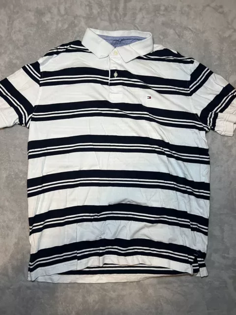 Men's Tommy Hilfiger Short-Sleeve Custom Fit Polo Shirt Size XL Blue Stripe