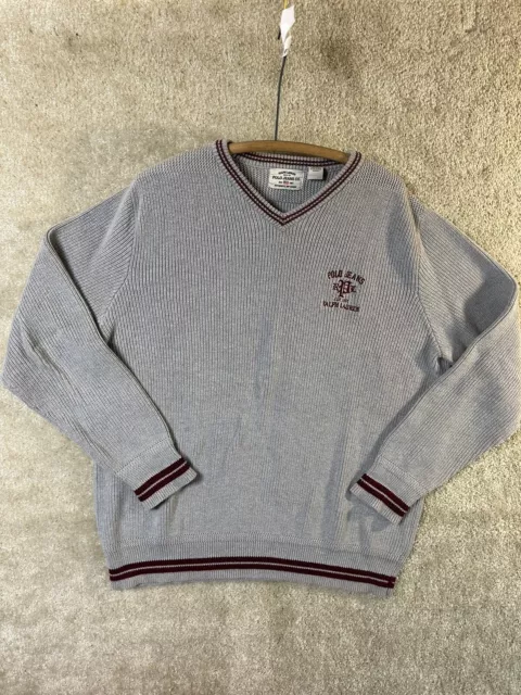 Vintage Polo Jeans Company Ralph Lauren Sweater Men Extra Large Gray Red Heavy