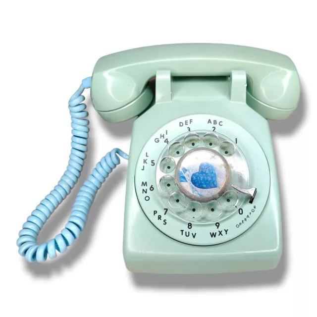 Vintage Teal Blue Turquoise Rotary Dial Telephone MCM ITT Phone Retro Stage Prop