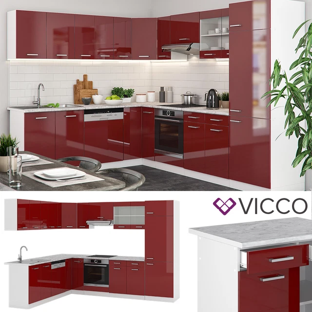 Cuisine d'angle Vicco R- Line, Gris noble/anthracite, 237 x 60 cm sans plan de travail