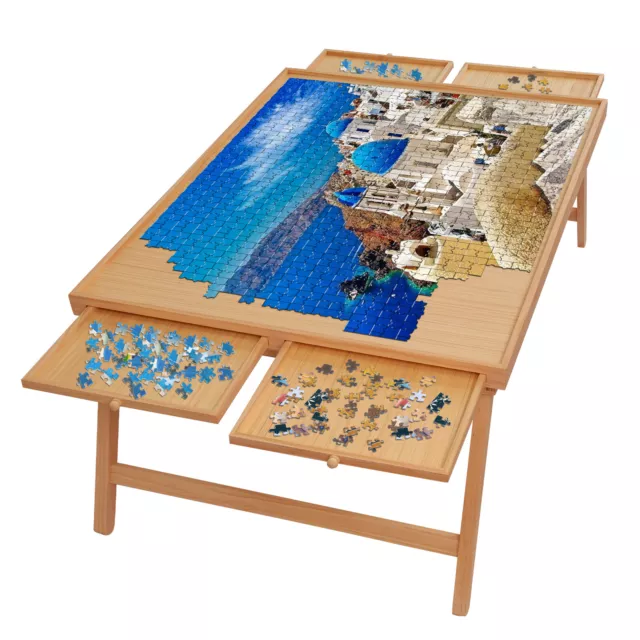 1500PCS Folding Puzzle Table, Puzzle Board with Foldable Legs and 4 Drawers  & Co