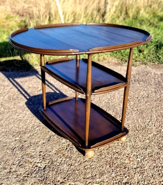 Mesa de hoja de gota Ercol de colección - carrito de bebidas azafata de té - olmo madera oscura