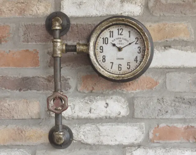 Pipe Wall Clock Vintage Style Industrial Steampunk Metal 40cm Retro