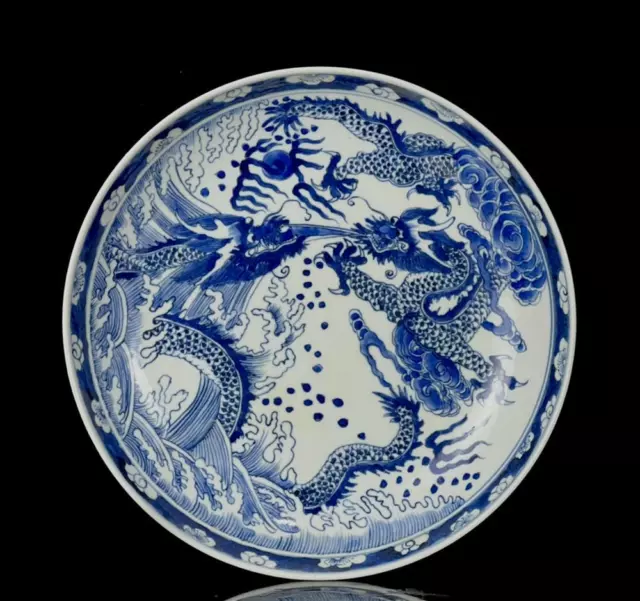 Old Chinese Blue & White Porcelain Plate Dish w/dragon CK312