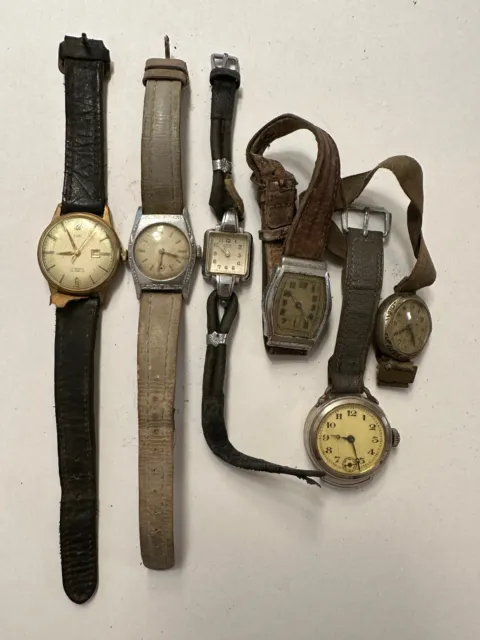 6 alte Armbanduhren Konvolut für Bastler aus Nachlass ( LOT 4 ) mit Silber