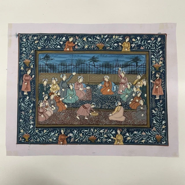 Indien Image Gouache Peinture Vintage Main Peint Sur Silk