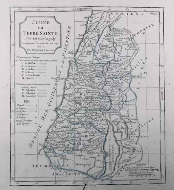 Rare Carte Israël 1795 Jérusalem Palestine Gaza Liban Terre Sainte Bethanie