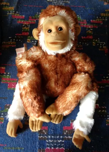 Hn / Doudou Peluche Gipsy Singe Roux Marron Blanc Fourrure 27 Cm Assis  Neuf