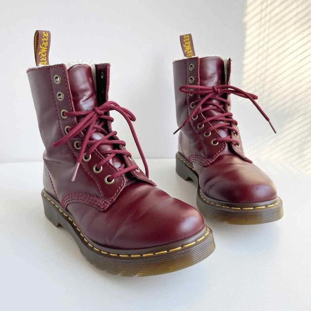 Dr. Martens 1460 Cherry Red Serena Faux Fur Lined Combat Boot Size 7