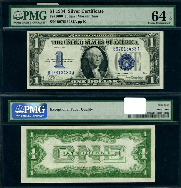 FR. 1606 $1 1934 Silver Certificate Choice PMG CU64 EPQ
