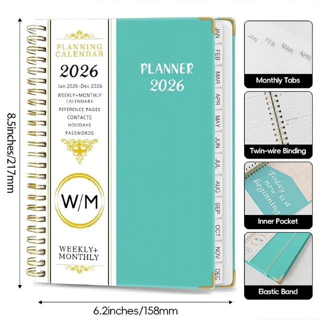 AGENDA 2026, DAILY Planner 2026, Spiral-Bound Monthly and Weekly