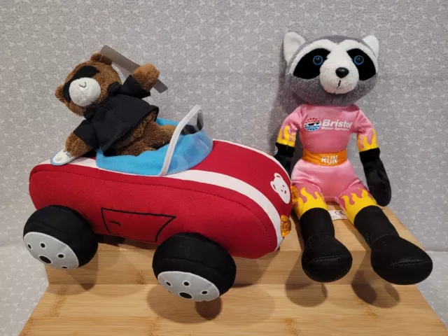 Baby Gund Racecar Bear Lights Sound & Bristol Motor Speedway Raccoon Plush Set