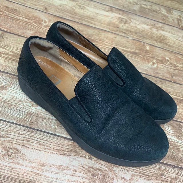 Fit Flop Shoes Black Wedge Slip On Loafers Size 8 Comfort