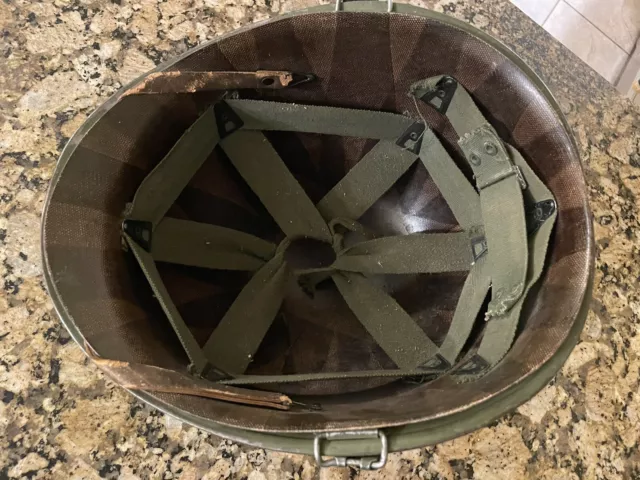 U.S. Vietnam M1 Infantry Helmet With Original Helmet Shell & Liner Leather Strap 2