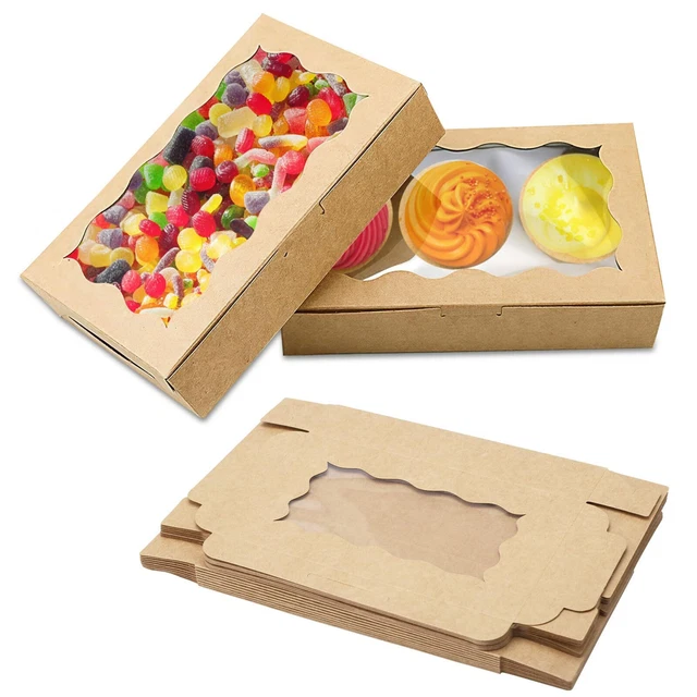 18 Boîtes Cadeaux Noël Kraft Avec Fenêtre - Pour Biscuits, Cupcakes, Gâteaux Maison (31x20cm)