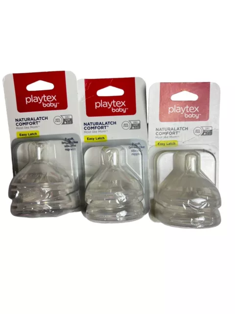 (3)  Playtex Baby Naturalatch Comfort Silicone Bottle Nipples Slow Flow