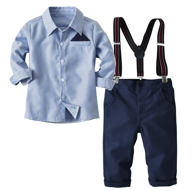 Jungen Gentleman Outfit Langarm Hemd Hose mit Hosenträger Anzug Hochzeit Party