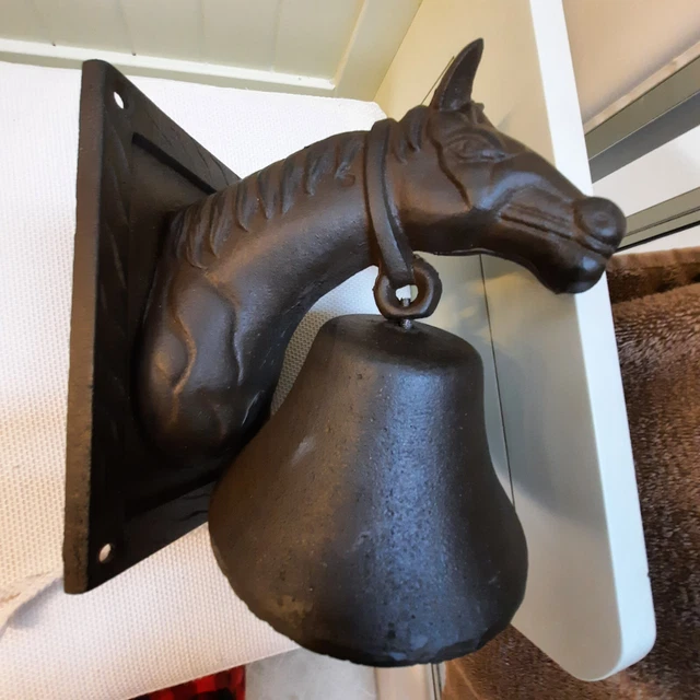 Large Horse Head DINNER BELL Doorbell Cast Iron Rustic Country Barn Ranch New