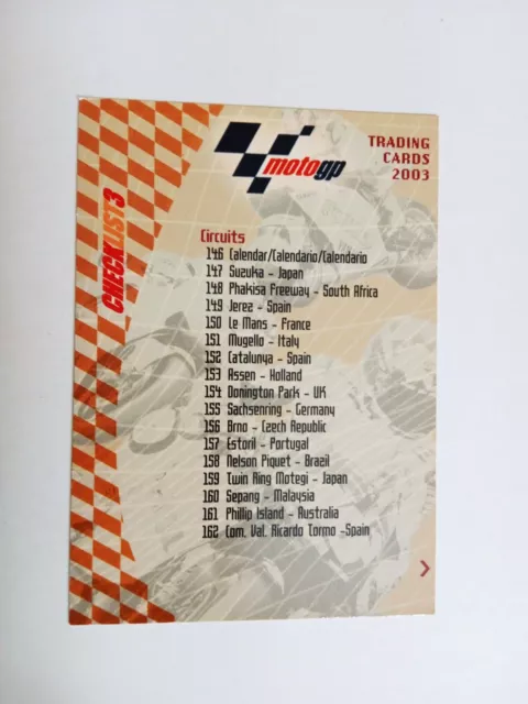 CARD PANINI MOTO GP 2002/2003 CHECKLIST n 190