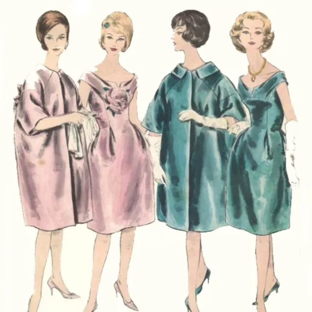 1960s Patrón, Vogue Vestido de Noche, Abrigo - Busto = 86.4cm (86cm)