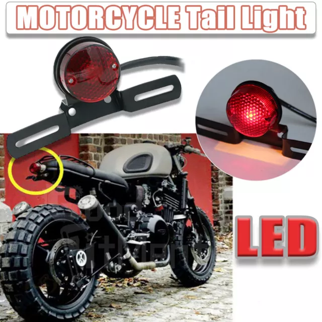 Motorcycle LED Tail Brake Light License Plate Retro Rear Stop Lamp Universal 12V