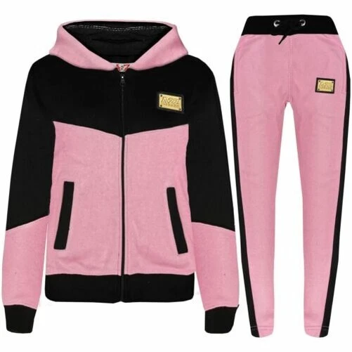 Ragazze Tuta Bambino Rosa Cappuccio Pile Top da Corsa Fondo Suit Set 2-13 Anni