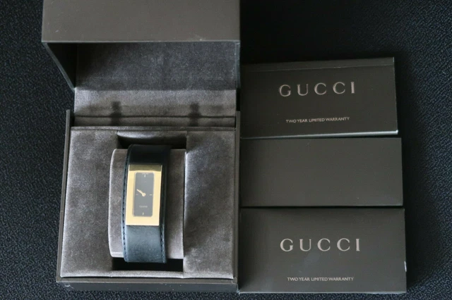 GUCCI 7800S WOMENS Wrist Watch Quartz Black Gold Leather Bracelet Strap 229.99 PicClick UK