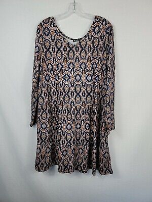 Sheilay Long Sleeve Shift Dress Navy Blue Pink Geo Print Women's Size Large NWT