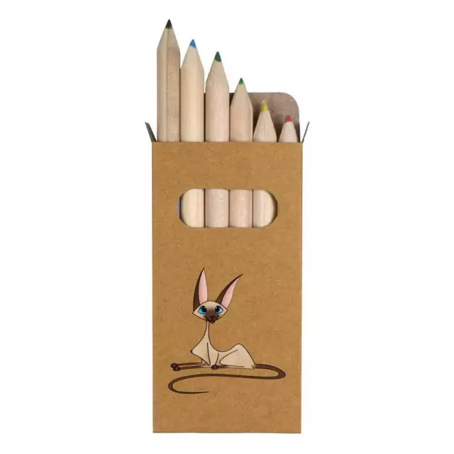 6 x 'Gato Siames' Set corto de lápices de 85 mm / lápiz de color (PE00031079)