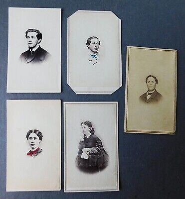5 Antique Civil War Era CDV Photos Men Ladies Stamps Tinted P20