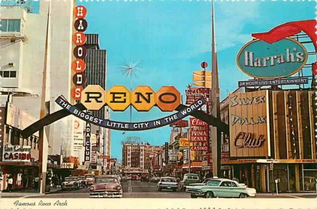 Postcard Reno Arch & Virginia Street Scene, Reno, Nevada - circa 1960s