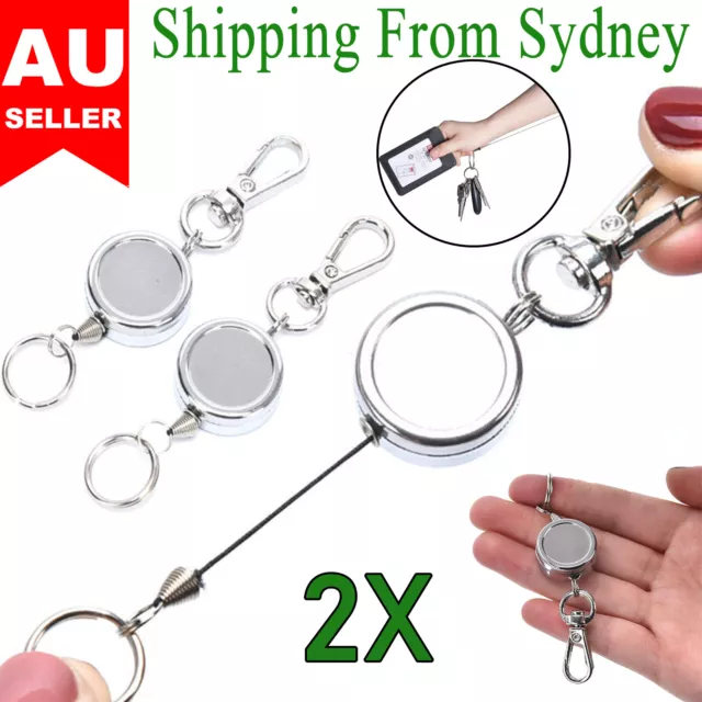 2PCS Retractable Stainless Steel Keyring Pull Ring Key Chain Recoil Heavy Duty A